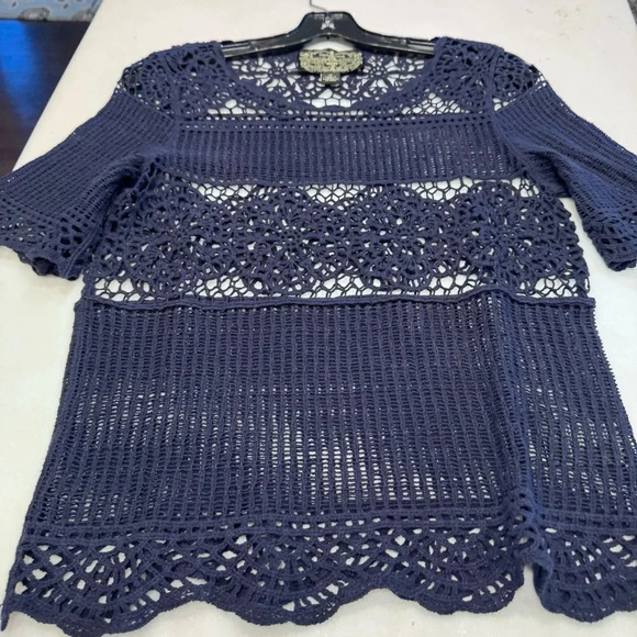 NWOT ANTHROPOLOGIE James Coviello Navy Crocheted Lace Short Sleeve Top, XS - Picture 8 of 8